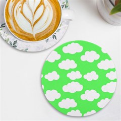 Green And White Cute Clouds  Uv Print Round Tile Coaster by ConteMonfrey