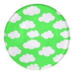 Green and white cute Clouds  Round Glass Fridge Magnet (4 pack) Front