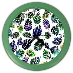 Leaves Watercolor Ornamental Decorative Design Color Wall Clock by Simbadda