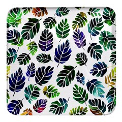 Leaves Watercolor Ornamental Decorative Design Square Glass Fridge Magnet (4 Pack)