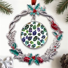 Leaves Watercolor Ornamental Decorative Design Metal X mas Wreath Holly Leaf Ornament by Simbadda