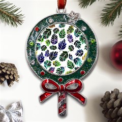 Leaves Watercolor Ornamental Decorative Design Metal X mas Lollipop With Crystal Ornament