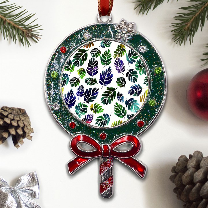 Leaves Watercolor Ornamental Decorative Design Metal X Mas Lollipop with Crystal Ornament