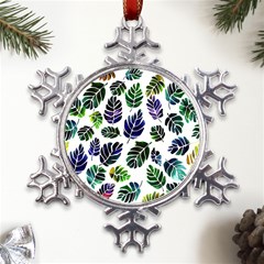 Leaves Watercolor Ornamental Decorative Design Metal Large Snowflake Ornament by Simbadda