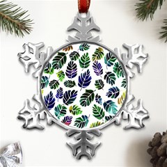 Leaves Watercolor Ornamental Decorative Design Metal Small Snowflake Ornament by Simbadda