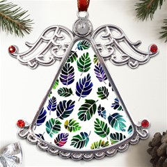 Leaves Watercolor Ornamental Decorative Design Metal Angel With Crystal Ornament by Simbadda