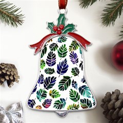 Leaves Watercolor Ornamental Decorative Design Metal Holly Leaf Bell Ornament by Simbadda