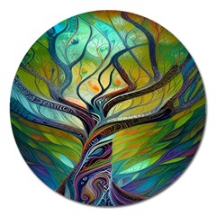 Tree Magical Colorful Abstract Metaphysical Magnet 5  (round) by Simbadda