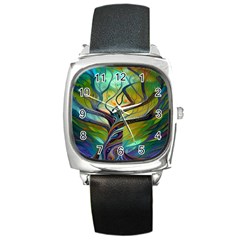 Tree Magical Colorful Abstract Metaphysical Square Metal Watch by Simbadda