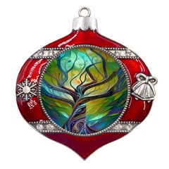 Tree Magical Colorful Abstract Metaphysical Metal Snowflake And Bell Red Ornament by Simbadda