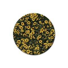 Sunflowers Yellow Flowers Flowers Digital Drawing Rubber Coaster (round) by Simbadda