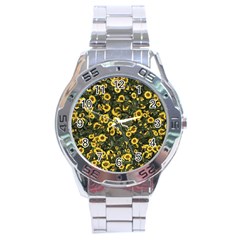 Sunflowers Yellow Flowers Flowers Digital Drawing Stainless Steel Analogue Watch by Simbadda