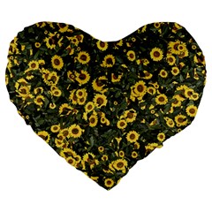 Sunflowers Yellow Flowers Flowers Digital Drawing Large 19  Premium Heart Shape Cushions by Simbadda