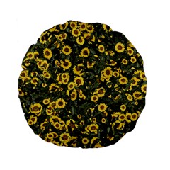 Sunflowers Yellow Flowers Flowers Digital Drawing Standard 15  Premium Flano Round Cushions by Simbadda