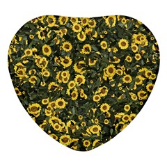 Sunflowers Yellow Flowers Flowers Digital Drawing Heart Glass Fridge Magnet (4 Pack) by Simbadda