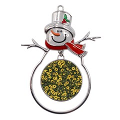 Sunflowers Yellow Flowers Flowers Digital Drawing Metal Snowman Ornament