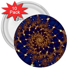 Fractal Spiral Art Pattern Blue Design 3  Buttons (10 pack) 