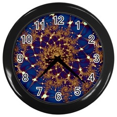 Fractal Spiral Art Pattern Blue Design Wall Clock (Black)