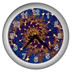 Fractal Spiral Art Pattern Blue Design Wall Clock (Silver)