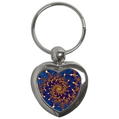 Fractal Spiral Art Pattern Blue Design Key Chain (Heart)