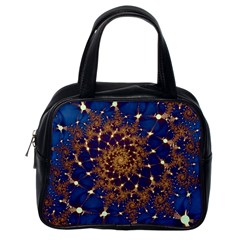 Fractal Spiral Art Pattern Blue Design Classic Handbag (One Side)