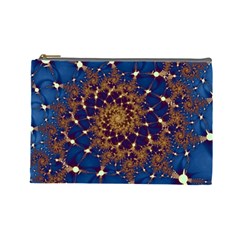 Fractal Spiral Art Pattern Blue Design Cosmetic Bag (Large)