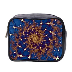 Fractal Spiral Art Pattern Blue Design Mini Toiletries Bag (Two Sides)