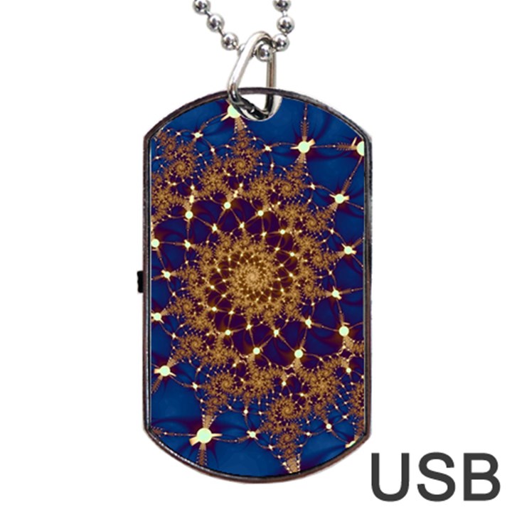 Fractal Spiral Art Pattern Blue Design Dog Tag USB Flash (Two Sides)