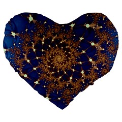 Fractal Spiral Art Pattern Blue Design Large 19  Premium Flano Heart Shape Cushions