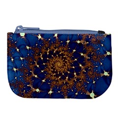 Fractal Spiral Art Pattern Blue Design Large Coin Purse