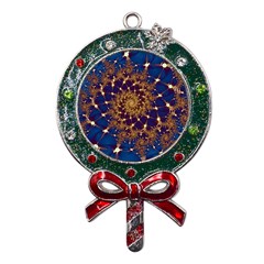 Fractal Spiral Art Pattern Blue Design Metal X Mas Lollipop with Crystal Ornament