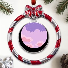 Sky Nature Sunset Clouds Space Fantasy Sunrise Metal Red Ribbon Round Ornament by Simbadda