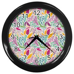 Leaves Colorful Leaves Seamless Design Leaf Wall Clock (black) by Simbadda