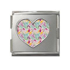 Leaves Colorful Leaves Seamless Design Leaf Mega Link Heart Italian Charm (18mm) by Simbadda