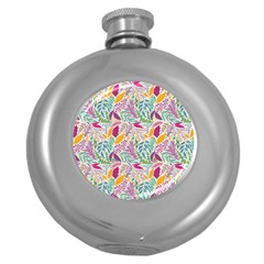 Leaves Colorful Leaves Seamless Design Leaf Round Hip Flask (5 Oz) by Simbadda