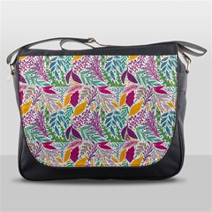 Leaves Colorful Leaves Seamless Design Leaf Messenger Bag by Simbadda