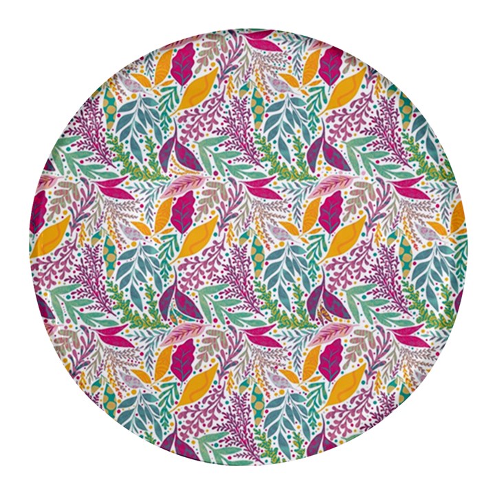 Leaves Colorful Leaves Seamless Design Leaf Round Glass Fridge Magnet (4 pack)