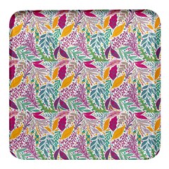 Leaves Colorful Leaves Seamless Design Leaf Square Glass Fridge Magnet (4 Pack)