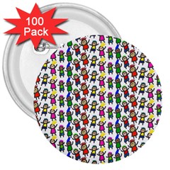 Stickman Kids Doodle Paper Children Group 3  Buttons (100 Pack)  by Simbadda