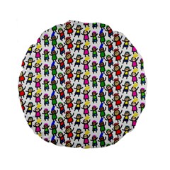 Stickman Kids Doodle Paper Children Group Standard 15  Premium Round Cushions by Simbadda