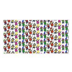 Stickman Kids Doodle Paper Children Group Satin Shawl 45  X 80  by Simbadda