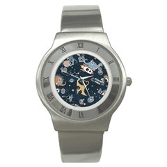 Space Theme Art Pattern Design Wallpaper Stainless Steel Watch by Simbadda