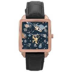 Space Theme Art Pattern Design Wallpaper Rose Gold Leather Watch  by Simbadda