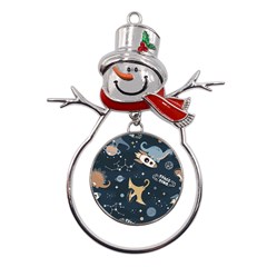 Space Theme Art Pattern Design Wallpaper Metal Snowman Ornament