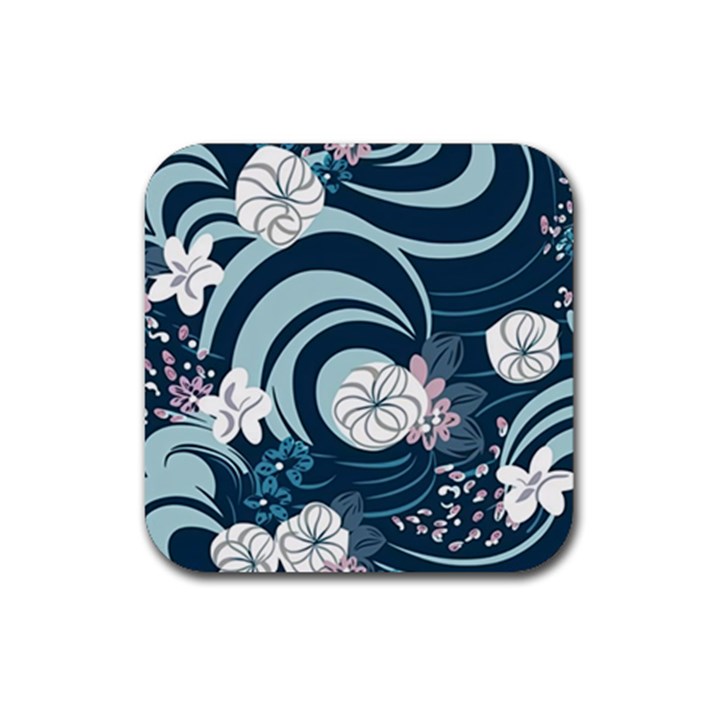 Flowers Pattern Floral Ocean Abstract Digital Art Rubber Coaster (Square)