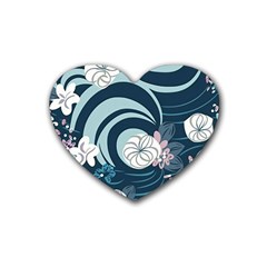 Flowers Pattern Floral Ocean Abstract Digital Art Rubber Coaster (heart) by Simbadda