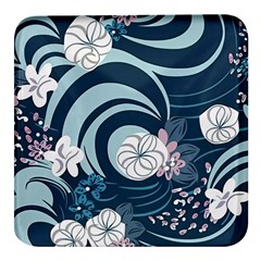 Flowers Pattern Floral Ocean Abstract Digital Art Square Glass Fridge Magnet (4 Pack)