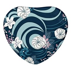 Flowers Pattern Floral Ocean Abstract Digital Art Heart Glass Fridge Magnet (4 Pack)