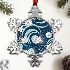 Flowers Pattern Floral Ocean Abstract Digital Art Metal Small Snowflake Ornament by Simbadda