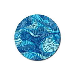 Ocean Waves Sea Abstract Pattern Water Blue Rubber Round Coaster (4 Pack) by Simbadda